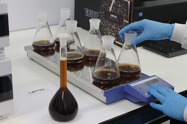 dealing with beakers of dark chemicals in the lab