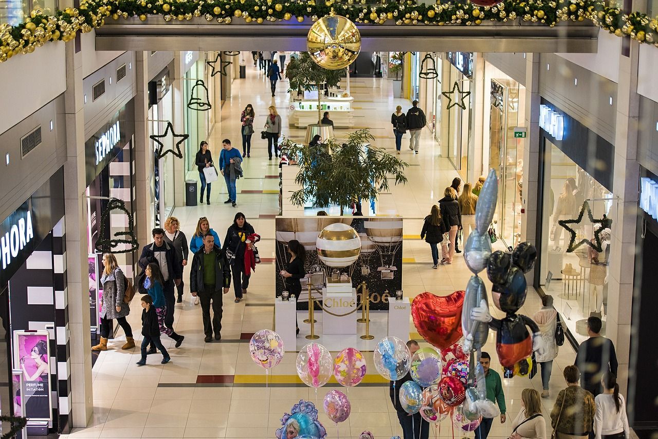 in a mall businesses and people in a mall